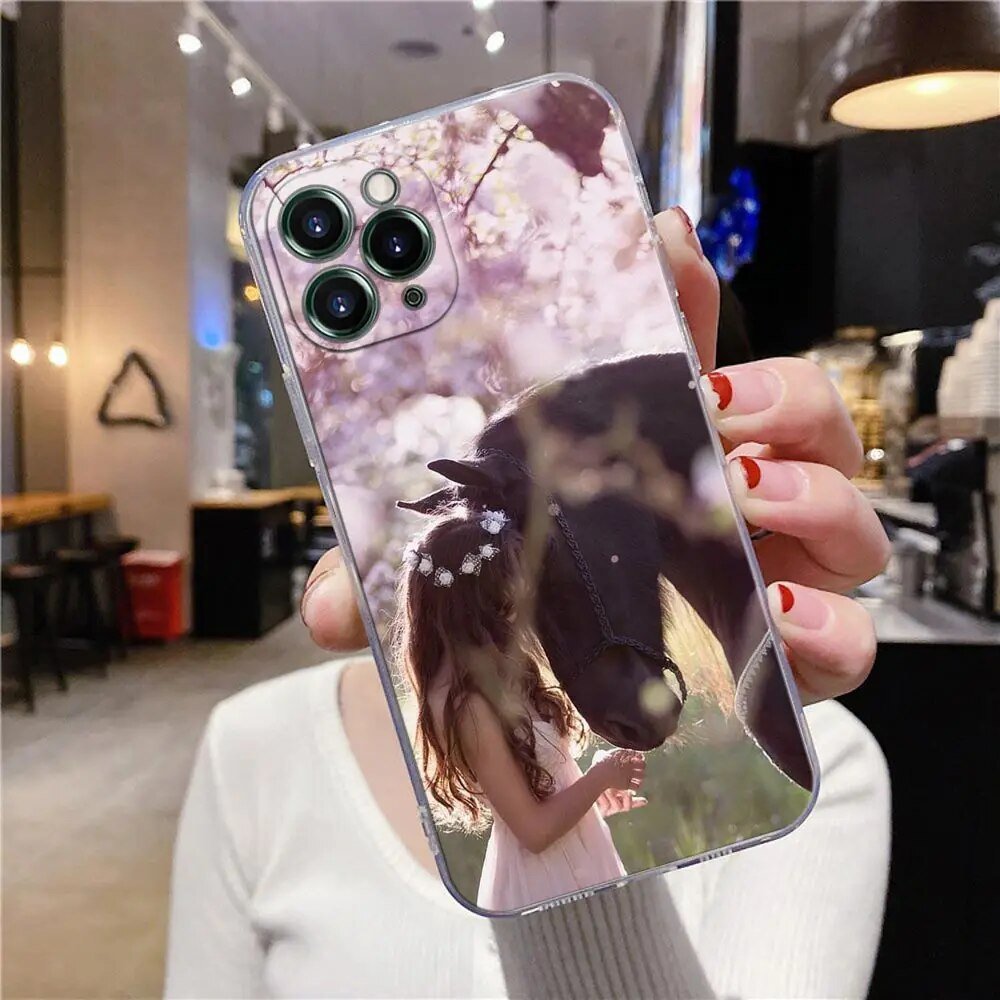 iPhone 15/ Pro/ Pro Max/ Plus - Animal Galloping Horse Girl Drawing Clear Case Silicone Cover 47157360001366|47157360034134|47157360066902|47157360099670 online kaufen günstig bestellen