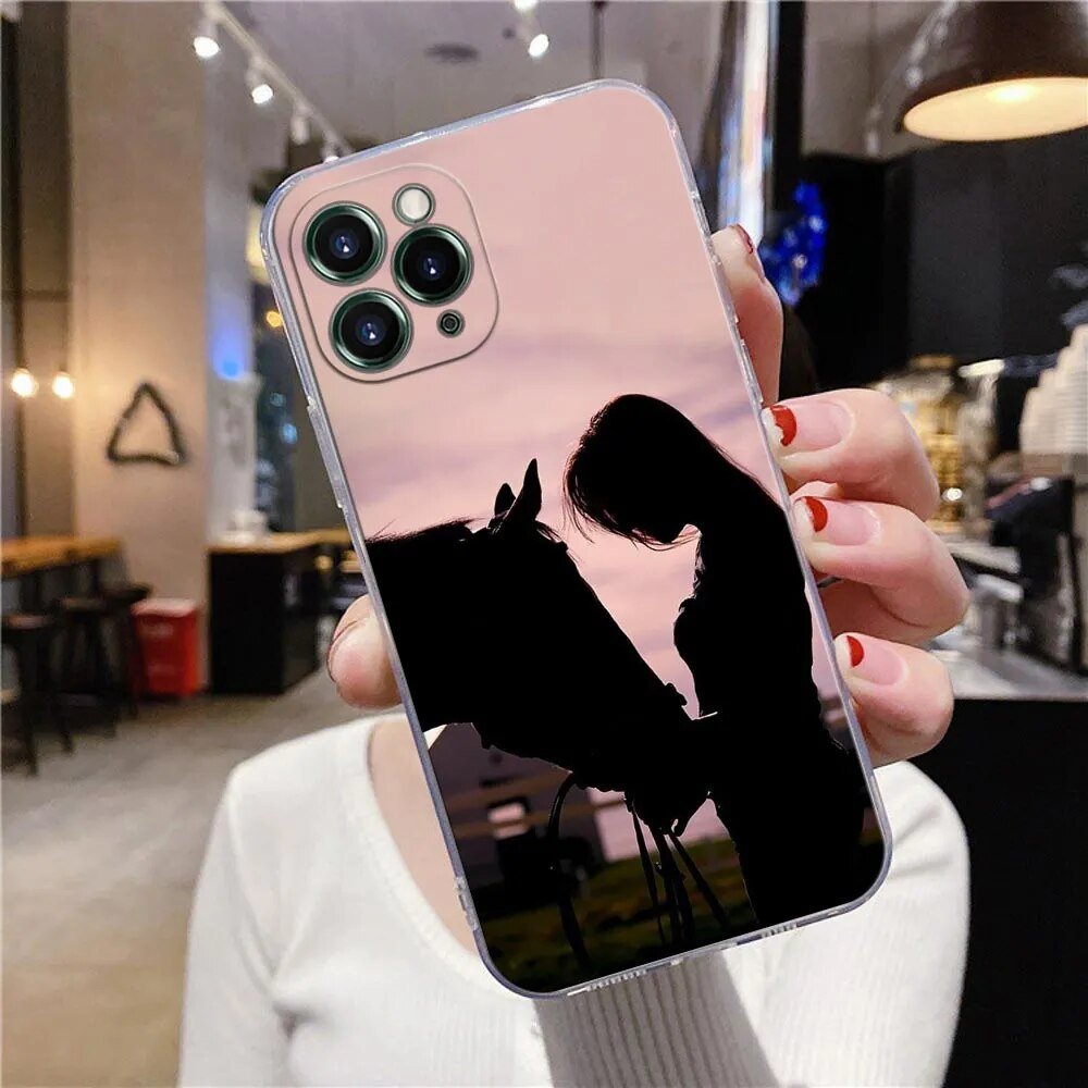 iPhone 15/ Pro/ Pro Max/ Plus - Animal Galloping Horse Girl Drawing Clear Case Silicone Cover 47157359739222|47157359771990|47157359804758|47157359837526 online kaufen günstig bestellen