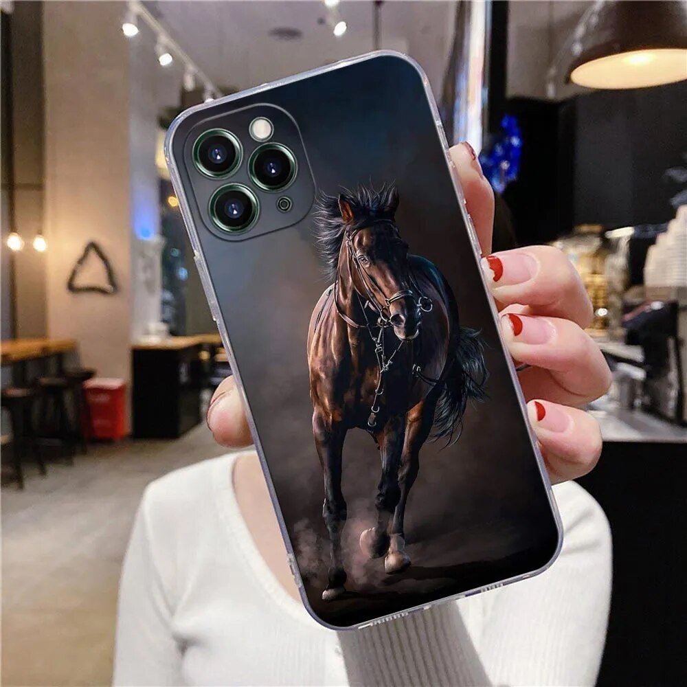iPhone 15/ Pro/ Pro Max/ Plus - Animal Galloping Horse Girl Drawing Clear Case Silicone Cover 47157360394582|47157360427350|47157360460118|47157360492886 online kaufen günstig bestellen