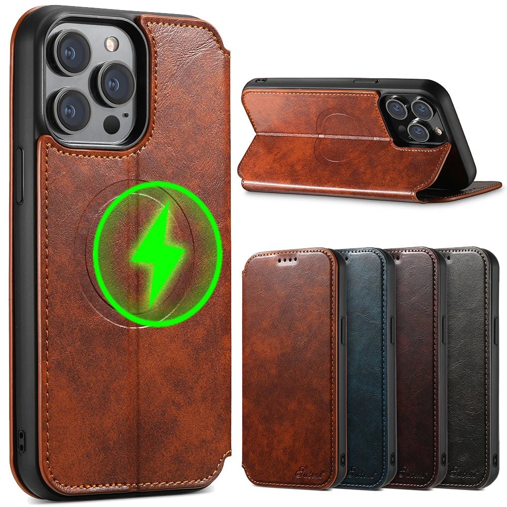 iPhone 16/ Pro/ Plus/ Pro Max - Moderne Business MagSafe Schutz Hülle mit Kartenfach iPhone 16/ Pro/ Plus/ Pro Max - Portemonnaie Leder Hülle mit Kartenfach und Kameraschutz Handy Hülle moderne hülle online günstig kaufen bestellen panzerun super stabil schön magsafe magnetisch Handy Hülle online kaufen günstig bestellen