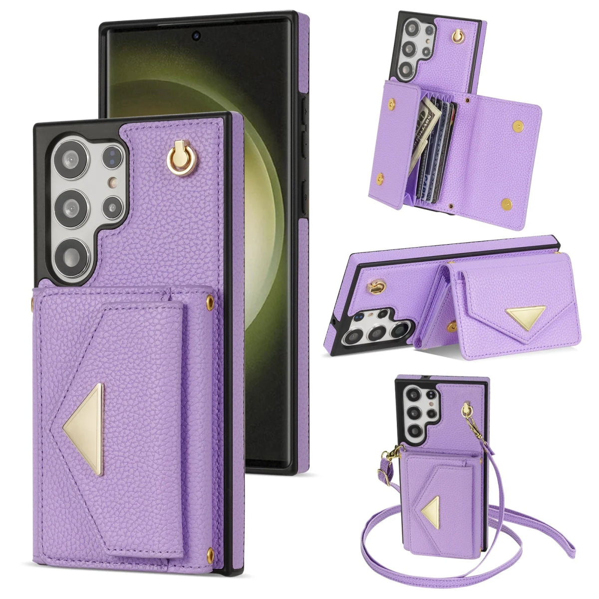 Samsung Galaxy S23/ S23 Plus/ S23 Ultra - Elegante Lederoptik Crossbody Schutz Hülle mit Band samsung Galaxy s24 plus ultra schutz crossbody kette band hülle case flip online neu kaufen bestellen portmonnaie kartenfach schön elegant modern trend Lila violet Handy Schutz Hülle online kaufen günstig bestellen