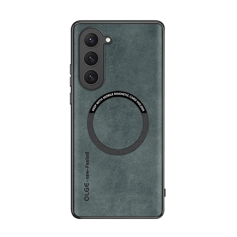 Samsung Galaxy S23 / S23 Plus/ S23 Ultra - MagSafe Lederoptik Schutz Hülle, Kabellose Ladung, Soft Samsung Galaxy S23 Plus Ultra Schutz Hülle neu Trend Modern Günstig Bestellen Kaufen Leder Kartenfach Magsafe magnetisch flip case cover schutz kaufen grün Handy Schutz Hülle online kaufen günstig bestellen