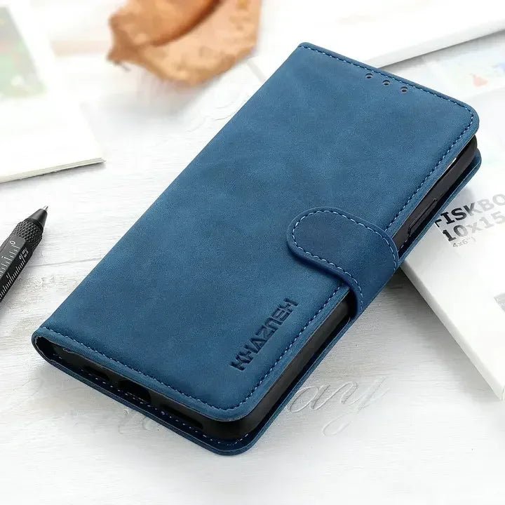 Xiaomi 14/ 14 Pro - Business PU Lederoptik Schutz Hülle Flip mit Kartenfach Xiaomi 14 Pro Leder Schutz Hülle Flip Cover Case neu online kaufen mit Kartenfach Ablagefach modern Trend Business blau Handy Schutz Hülle online kaufen günstig bestellen