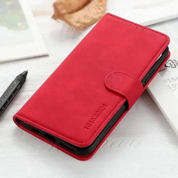 Xiaomi 14/ 14 Pro - Business PU Lederoptik Schutz Hülle Flip mit Kartenfach Xiaomi 14 Pro Leder Schutz Hülle Flip Cover Case neu online kaufen mit Kartenfach Ablagefach modern Trend Business rot pink Handy Schutz Hülle online kaufen günstig bestellen
