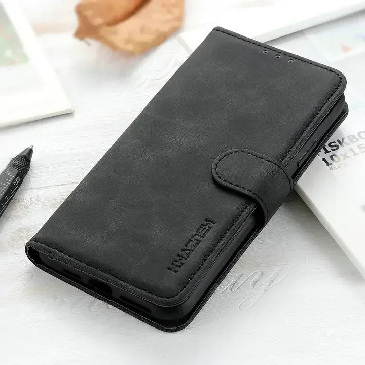 Xiaomi 14/ 14 Pro - Business PU Lederoptik Schutz Hülle Flip mit Kartenfach Xiaomi 14 Pro Leder Schutz Hülle Flip Cover Case neu online kaufen mit Kartenfach Ablagefach modern Trend Business schwarz Handy Schutz Hülle online kaufen günstig bestellen