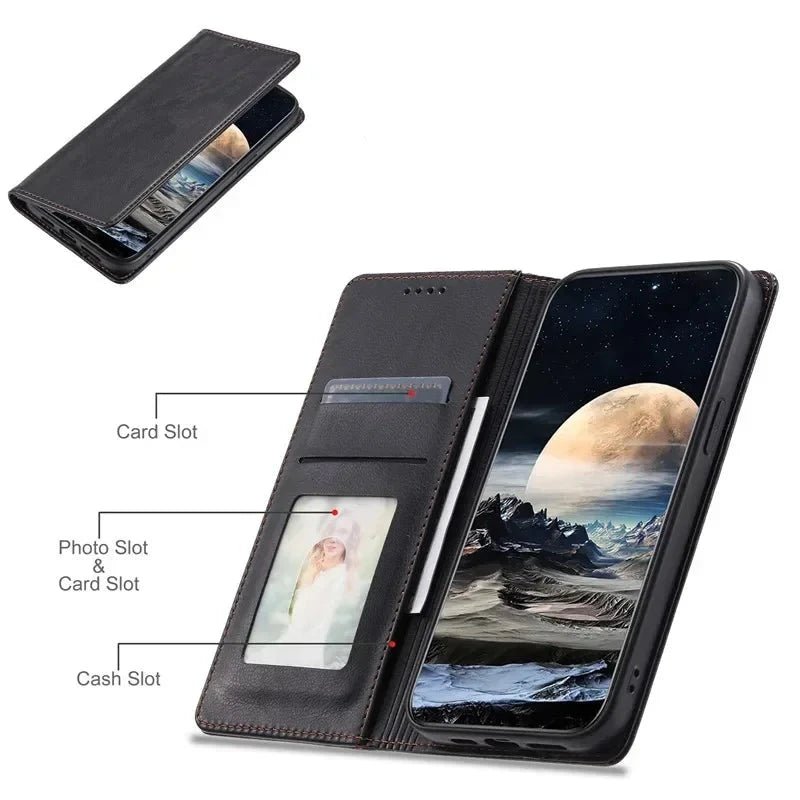 Xiaomi - Redmi 13T/ 13T Pro - Schutz Hülle TPU Lederoptik mit Kartenfach, Magnetisch, Stoßfest Xiaomi redmi note 13 t pro 13 Schutz Hülle neu Trend Modern Günstig Bestellen Kaufen Leder Kartenfach Magsafe magnetisch Handy Schutz Hülle online kaufen günstig bestellen