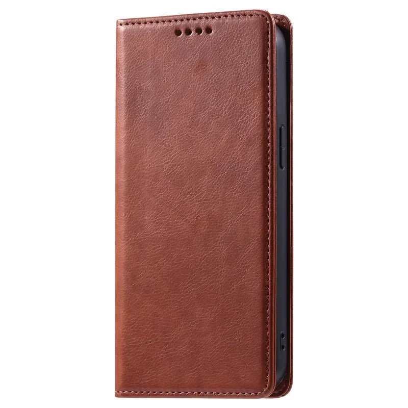 Xiaomi - Redmi 13T/ 13T Pro - Schutz Hülle TPU Lederoptik mit Kartenfach, Magnetisch, Stoßfest Xiaomi redmi note 13 t pro 13 Schutz Hülle neu Trend Modern Günstig Bestellen Kaufen Leder Kartenfach Magsafe magnetisch braun Handy Schutz Hülle online kaufen günstig bestellen