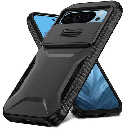Google Pixel 8 / A / Pro – Stoßfeste Outdoor-Hülle mit Kamera-Schiebeabdeckung – Farbe Schwarz