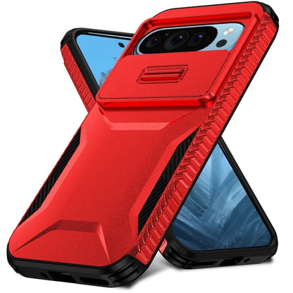 Google Pixel 10 / A / Pro / Pro XL – Stoßfeste Outdoor-Hülle mit Kamera-Schiebeabdeckung – Farbe Rot