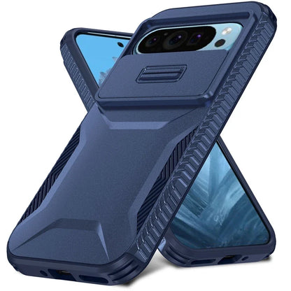 Google Pixel 8 / A / Pro – Stoßfeste Outdoor-Hülle mit Kamera-Schiebeabdeckung – Farbe Blau