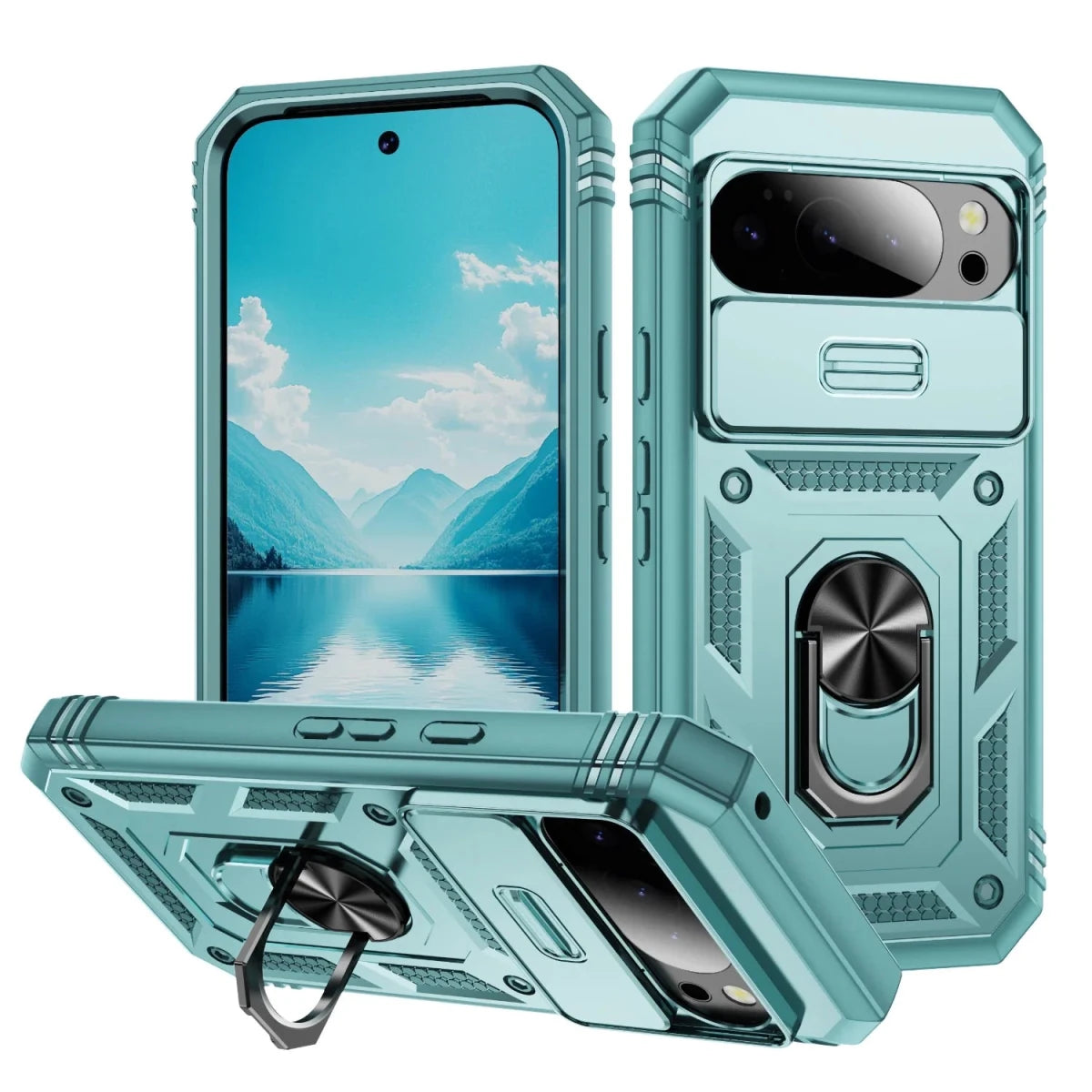 Google Pixel 10 / Pro / Pro XL – Stoßfeste Outdoor-Hülle mit Kamera-Schiebeabdeckung und Standfunktion Google Pixel 10 / Pro / Pro XL – Stoßfeste Hülle mit Kamera-Schiebeabdeckung – Farbe Grün