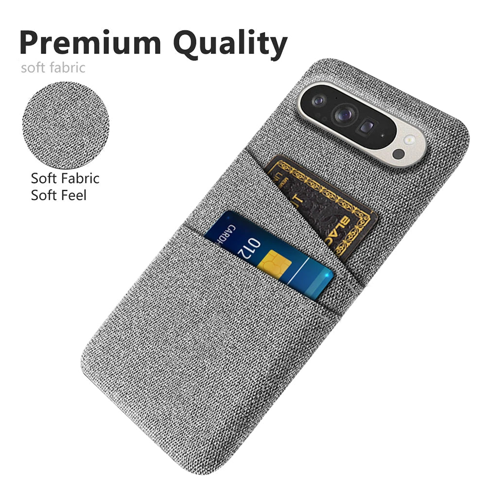 Google Pixel 9/ 9 Pro/ 9 Pro XL - Stoff Textur Schutz Hülle, Kartenfach Google Pixel 9/ 9 Pro/ 9 Pro XL - Stoff Textur Schutz Hülle, Kartenfach