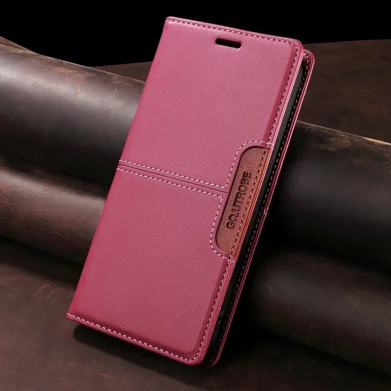 iPhone 15 / Plus / Pro / Pro Max – Magnetische Lederoptik-Klapphülle mit Kartenfach iPhone 15 Lederoptik-Klapphülle mit Kartenfach – Rot
