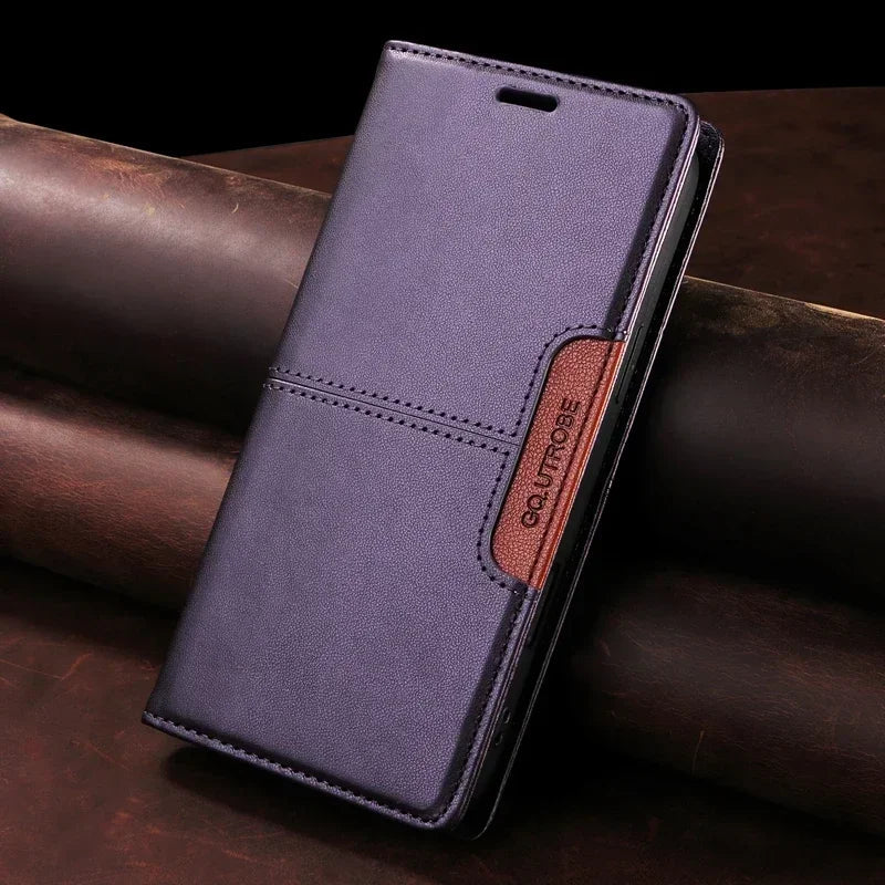 iPhone 15 / Plus / Pro / Pro Max – Magnetische Lederoptik-Klapphülle mit Kartenfach iPhone 15 Lederoptik-Klapphülle mit Kartenfach – Lila
