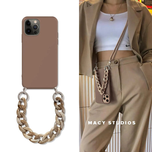 iPhone 15/ Pro/ Plus/ Pro Max - Cross Body Hülle mit Halskette und Marmor Kette - Silikon Case Handy Hülle online kaufen günstig bestellen