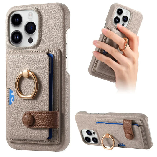 iPhone 15/ Pro/ Plus/ Pro Max - Lederoptik Schutz Hülle Kartenfach und Ring Handy Schutz Hülle online kaufen günstig bestellen