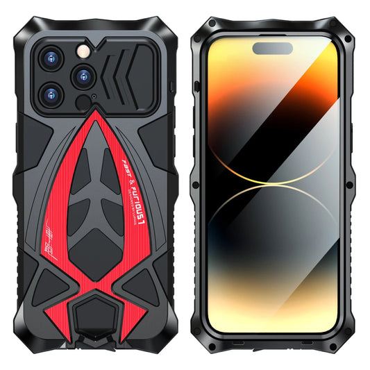 iPhone 15/ Pro/ Plus/ Pro Max - Luxus Rüstung Metall Schutz Hülle Bumper, Display Panzerung apple iphone 15 pro 15 pro max 15 plus metall aluminoum schutz hülle robust bumper rüstung display schutz neu online kaufen bestellen rot schwarz Handy Schutz Hülle online kaufen günstig bestellen