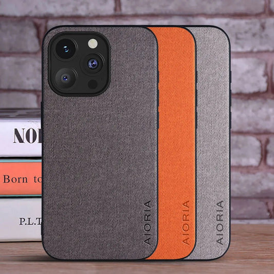 iPhone 15/ Pro/ Plus/ Pro Max - Luxus Trend Textil Stoff Lederoptik Schutz Hülle online kaufen günstig bestellen