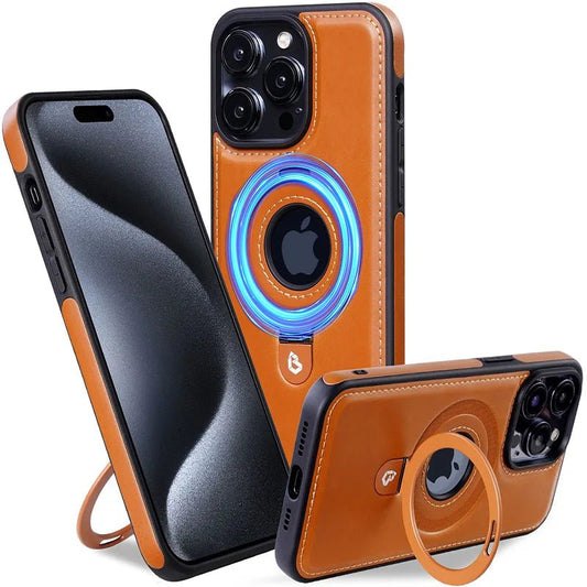 iPhone 15/ Pro/ Plus/ Pro Max - MagSafe Lederoptik Magnetische Schutz Hülle mit Ring Apple iphone 15 pro max plus magsafe leder schutz hülle case cover neu günstig online kaufen bestellen trend business modern magnetisch mit ring braun Handy Schutz Hülle online kaufen günstig bestellen