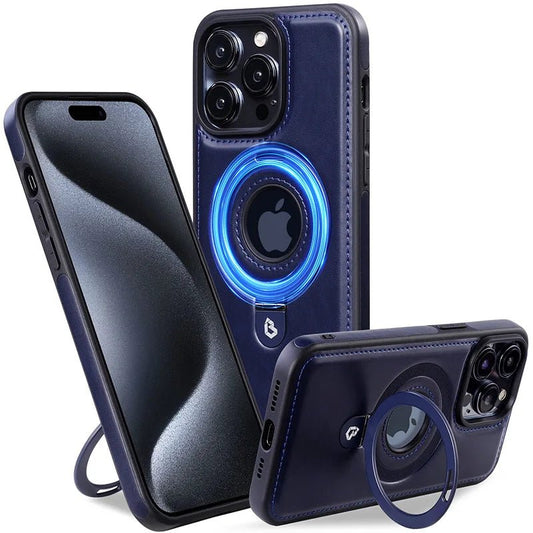 iPhone 15/ Pro/ Plus/ Pro Max - MagSafe Lederoptik Magnetische Schutz Hülle mit Ring Apple iphone 15 pro max plus magsafe leder schutz hülle case cover neu günstig online kaufen bestellen trend business modern magnetisch mit ring dunkel blau Handy Schutz Hülle online kaufen günstig bestellen
