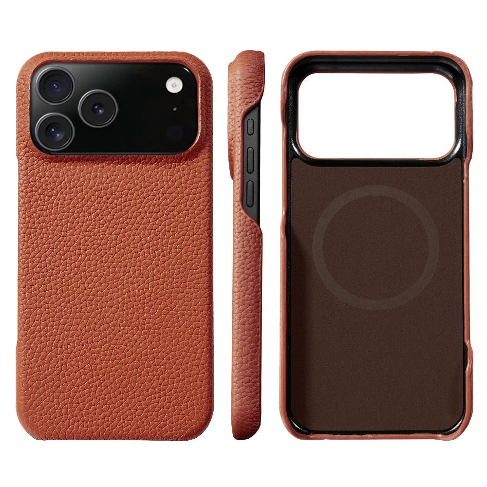 iPhone 15 / Pro / Pro Max – Magnetische Hülle in Lederoptik | LANGSIDI LANGSIDI iPhone 15 magnetische Schutzhülle in Lederoptik – Nahaufnahme