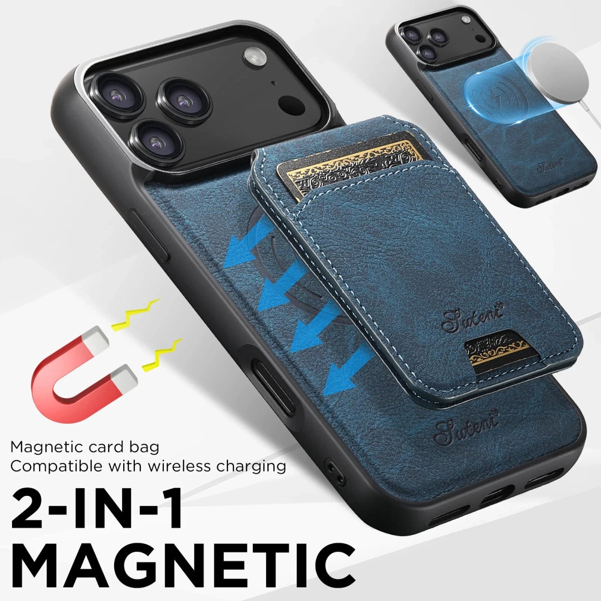 iPhone 16 / Plus / Pro / Pro Max / 16e – Magnetische Hülle mit Kartenfach in Lederoptik iPhone 16 Plus Handyhülle in Lederoptik mit Kartenhalter