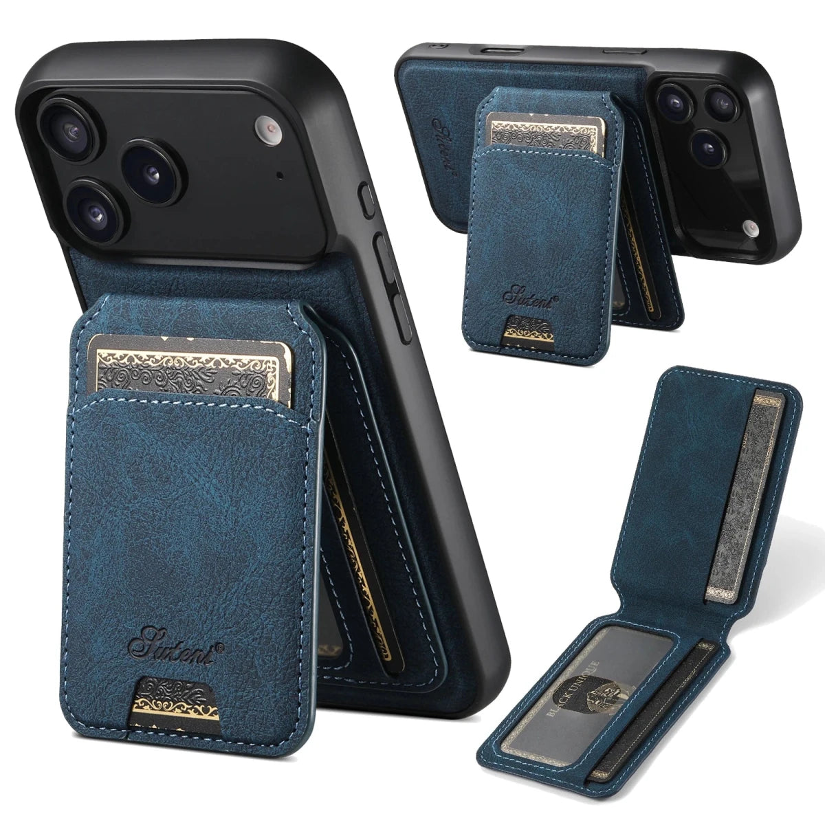 iPhone 16 / Plus / Pro / Pro Max / 16e – Magnetische Hülle mit Kartenfach in Lederoptik iPhone 16 Pro Schutzhülle mit Kartenfach und Standfunktion in Lederoptik