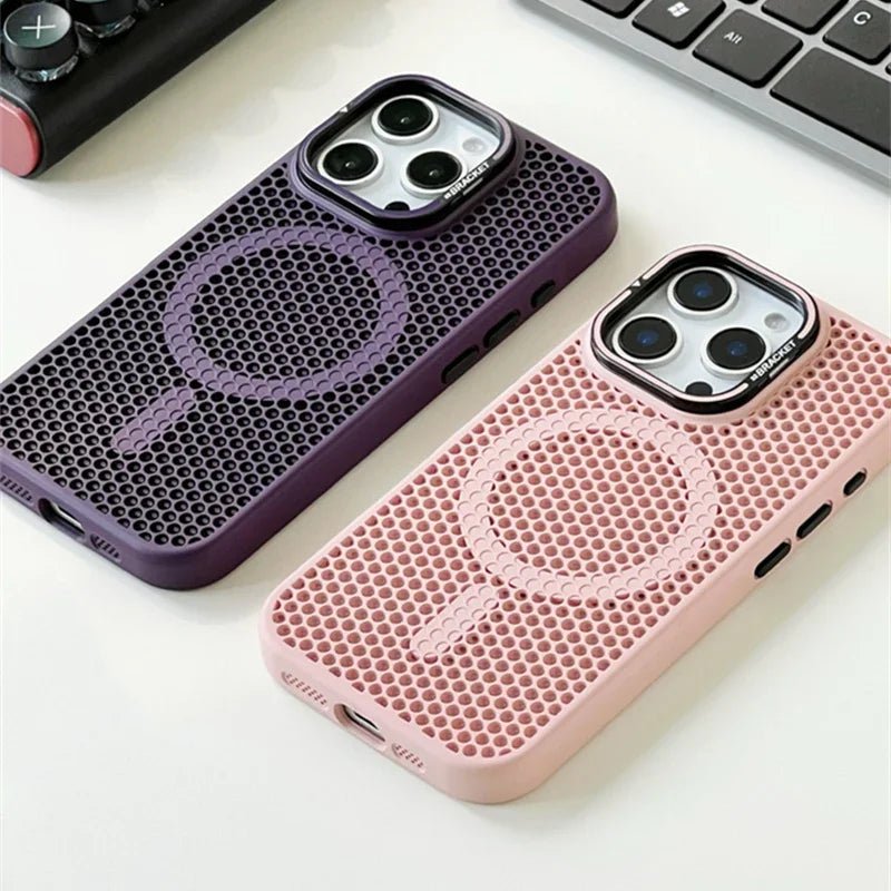 iPhone 16 / Plus / Pro / Pro Max – Magnetische Wabenmuster-Hülle mit Ständer iPhone 16 magnetische Wabenmuster-Schutzhülle mit Ständer – Rückansicht