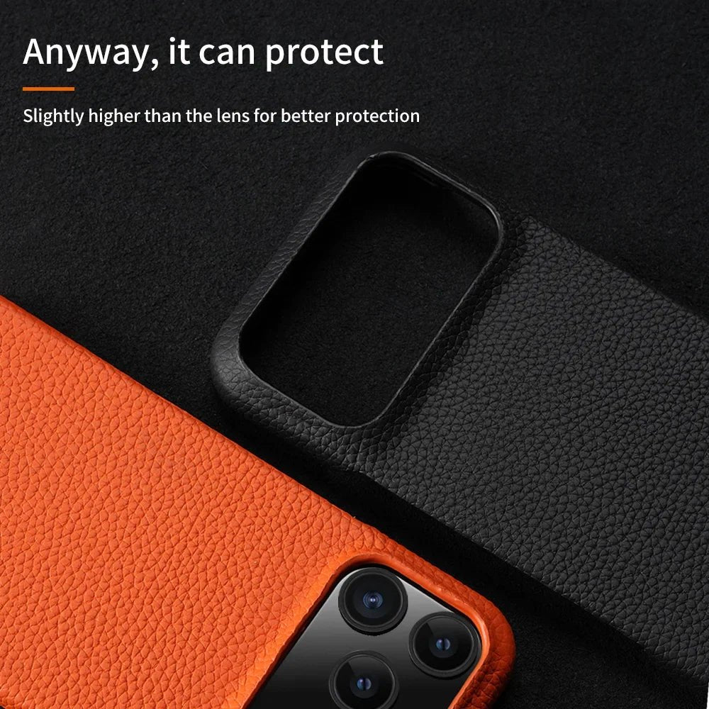 iPhone 16 / Pro / Pro Max – Magnetische Hülle in Lederoptik | LANGSIDI LANGSIDI iPhone 16 magnetische Schutzhülle in Lederoptik – Seitenansicht
