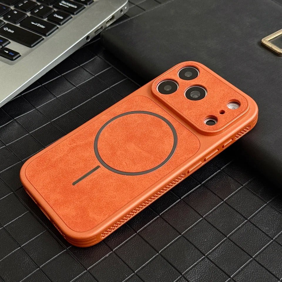 iPhone 16 / Pro / Pro Max – Magnetische Schutzhülle in Lederoptik iPhone 16 magnetische Schutzhülle in Lederoptik – Orange