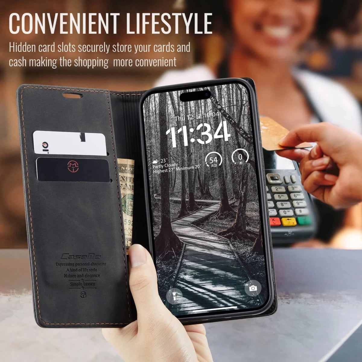 iPhone 17 / Air / Pro / Pro Max / 17e – Klapphülle in Lederoptik mit Kartenfach iPhone 17 Pro Max Wallet-Hülle mit PU-Kunstleder-Oberfläche