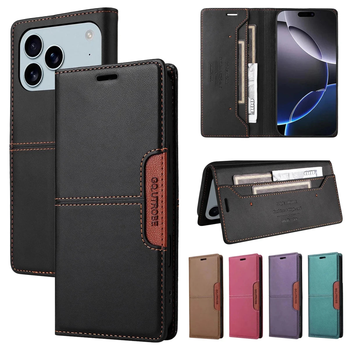 iPhone 17 / Pro / Pro Max – Magnetische Lederoptik-Klapphülle mit Kartenfach iPhone 17 / Pro / Pro Max Lederoptik-Klapphülle mit Kartenfach – Produktansicht 1