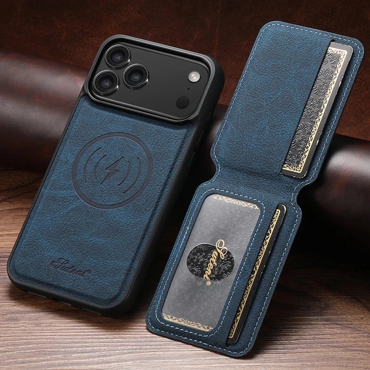 iPhone 18 Pro / Pro Max – Magnetische Hülle mit Kartenfach in Lederoptik SUTENI iPhone 18 Pro Hülle in PU-Lederoptik mit Kartenhalter