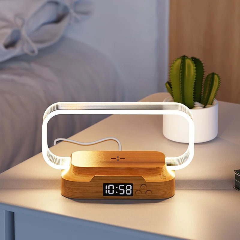 LED-Tischlampe mit kabellosem Ladegerät, Uhr & Handyhalter – WR06 LED-Tischlampe mit kabellosem Ladegerät für den Nachttisch