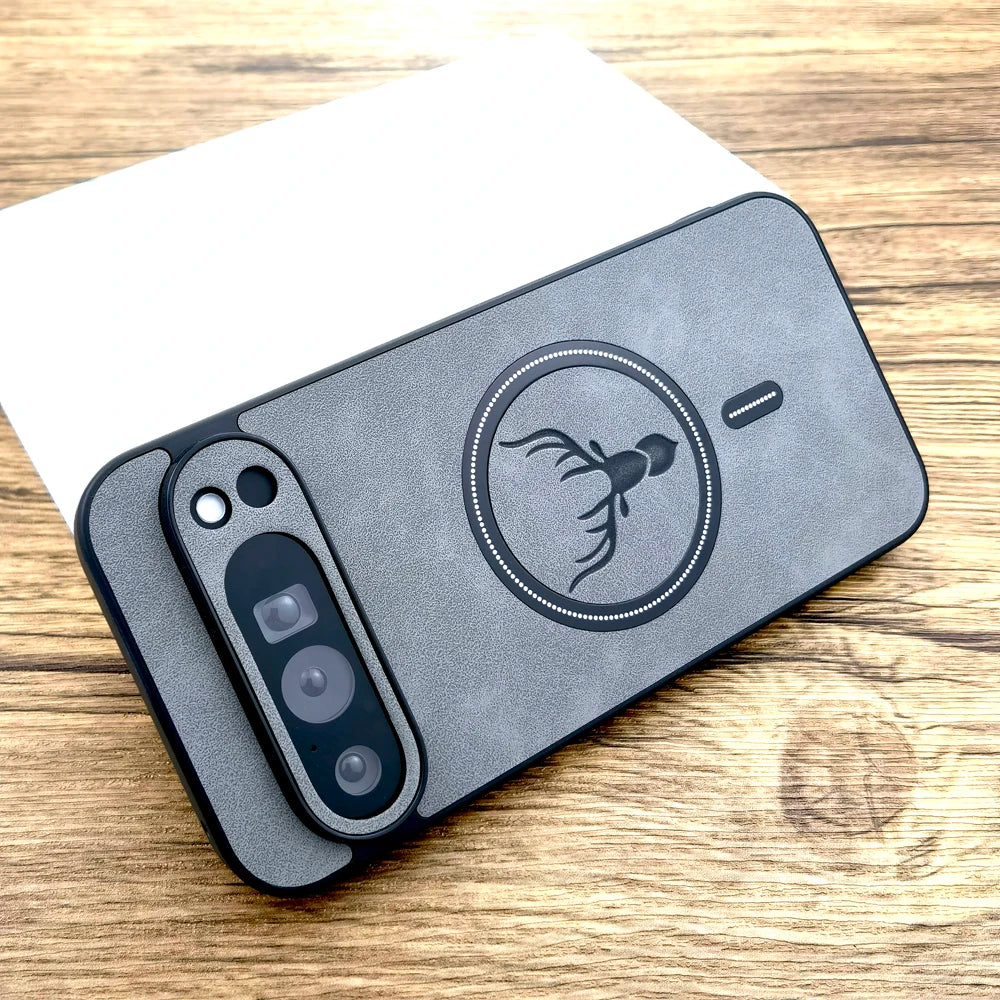 Google Pixel 9 MagSafe Hülle Hellgrau – magnetische Hülle in Lederoptik