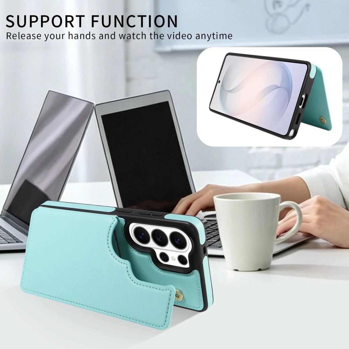 Samsung Galaxy S23 / S23+ / S23 Ultra / S23 FE – Wallet-Hülle mit Kartenfach in Kunstlederoptik Samsung Galaxy S23 Wallet-Schutzhülle mit Kartenfach – Produktansicht, mehrere Farbvarianten