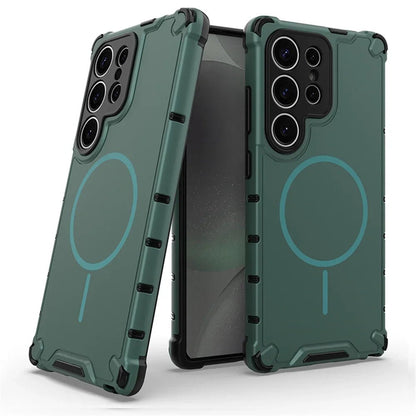 Samsung Galaxy S25 / S25 Plus / S25 Ultra / S25 Edge – Magnetische PC-TPU Bumper-Schutzhülle Samsung Galaxy S25 magnetische PC-TPU Bumper-Hülle – Farbe Dunkelgrün