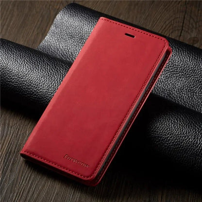 Samsung Galaxy S25 / S25+ / S25 Ultra / S25 Edge / S25 FE – Wallet-Klapphülle mit Kartenfach | YBHNFOG Samsung Galaxy S25 Wallet-Klapphülle aus Kunstleder in Rot – Rückseitenhülle für S25 Modelle