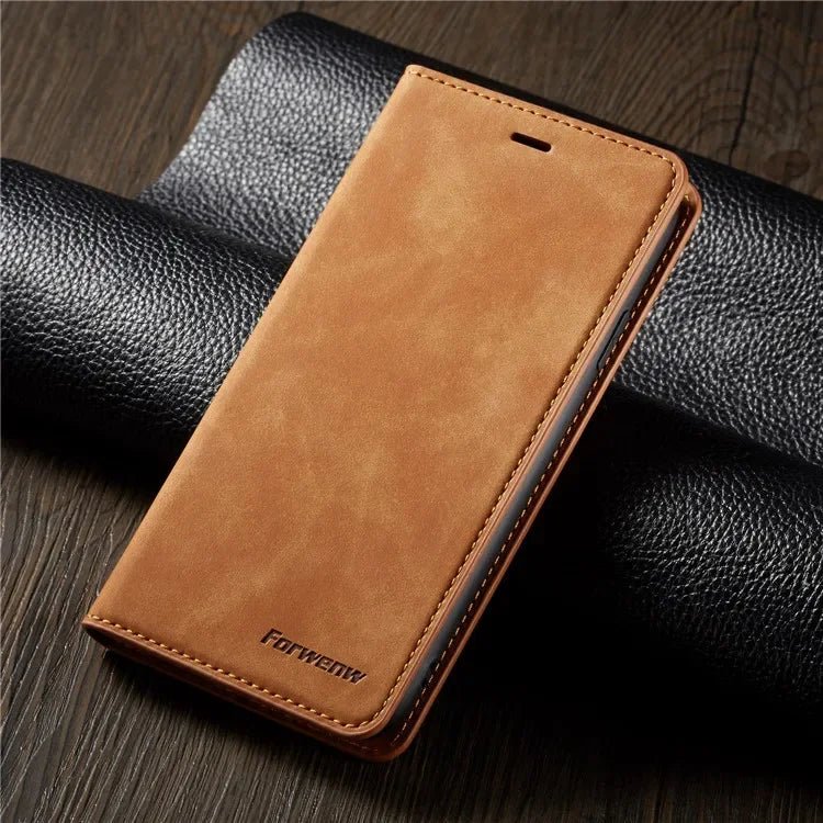 Samsung Galaxy S25 / S25+ / S25 Ultra / S25 Edge / S25 FE – Wallet-Klapphülle mit Kartenfach | YBHNFOG Samsung Galaxy S25 Wallet-Klapphülle aus Kunstleder in Braun – Rückseitenhülle für S25 Modelle
