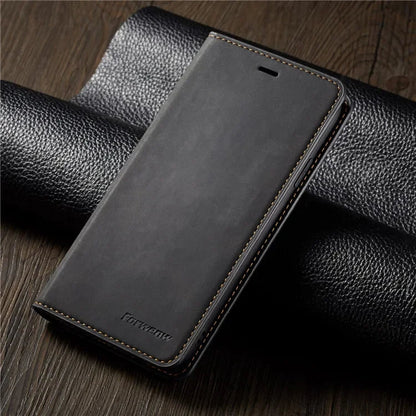 Samsung Galaxy S25 / S25+ / S25 Ultra / S25 Edge / S25 FE – Wallet-Klapphülle mit Kartenfach | YBHNFOG Samsung Galaxy S25 Wallet-Klapphülle aus Kunstleder in Schwarz – Rückseitenhülle für S25 Modelle