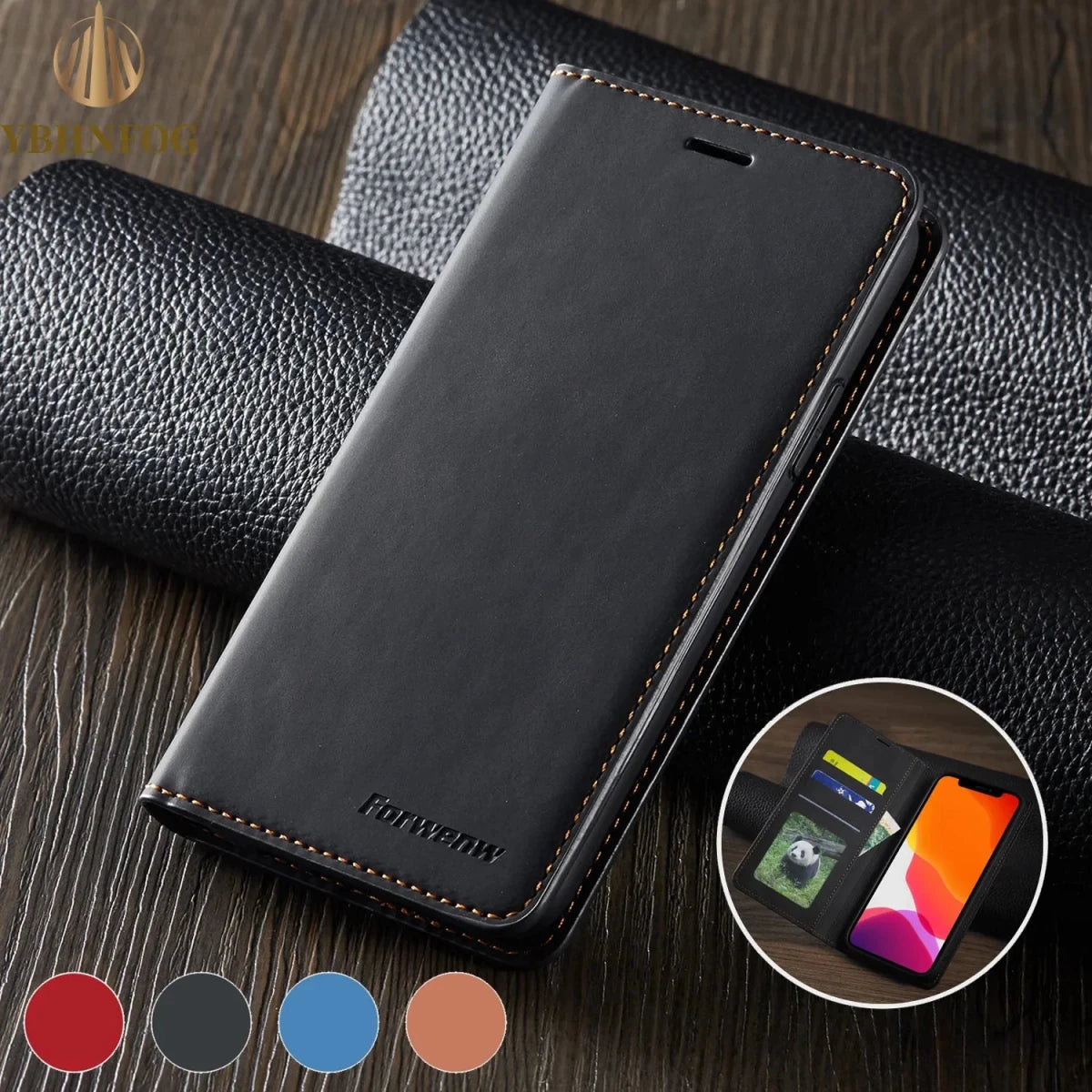Samsung Galaxy S25 / S25+ / S25 Ultra / S25 Edge / S25 FE – Wallet-Klapphülle mit Kartenfach | YBHNFOG Samsung Galaxy S25 Wallet-Klapphülle aus Kunstleder – Produktansicht (Modell- und Farbvarianten)