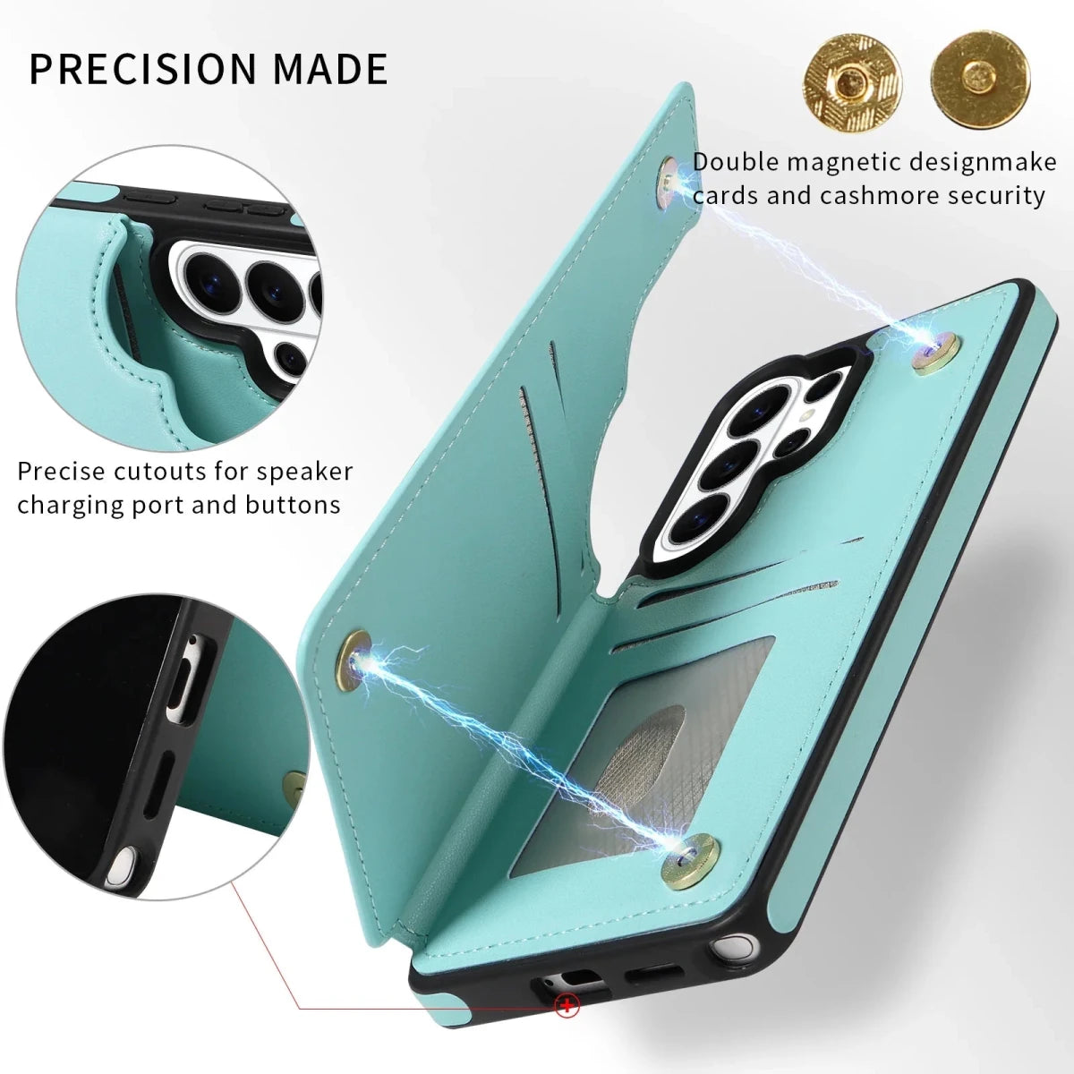 Samsung Galaxy S25 / S25+ / S25 Ultra / S25 FE – Wallet-Hülle mit Kartenfach in Kunstlederoptik Samsung Galaxy S25 Wallet-Schutzhülle mit Kartenfach – Materialdetail, mehrere Farbvarianten