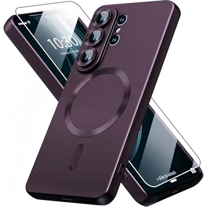 Samsung Galaxy S26 / S26 Plus / S26 Ultra – Magnetische Schutzhülle mit Metallic-Look & Displayschutz Samsung Galaxy S26 Hülle mit Displayschutzfolie – Burgunderrot