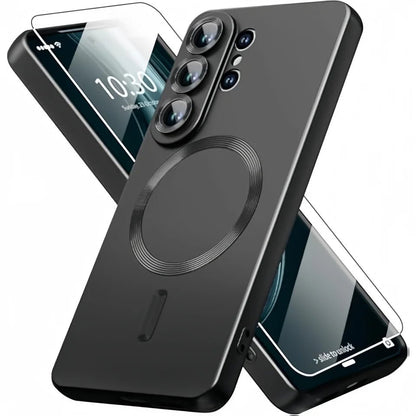 Samsung Galaxy S26 / S26 Plus / S26 Ultra – Magnetische Schutzhülle mit Metallic-Look & Displayschutz Samsung Galaxy S26 Hülle mit Displayschutzfolie – Schwarz