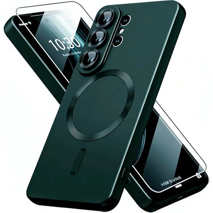 Samsung Galaxy S26 / S26 Plus / S26 Ultra – Magnetische Schutzhülle mit Metallic-Look & Displayschutz Samsung Galaxy S26 Hülle mit Displayschutzfolie – Dunkelgrün